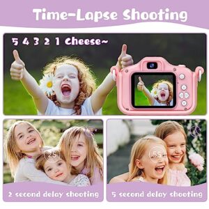 KIZJORYA Kids Camera, 2024 Upgraded 48MP HD Digital Selfie Camera Toys for Kids 3-12, Christmas Birthday Gift for Girls Boys with Unicorn Cover, Children Portable Video Camera for Toddlers-32GB(Pink)