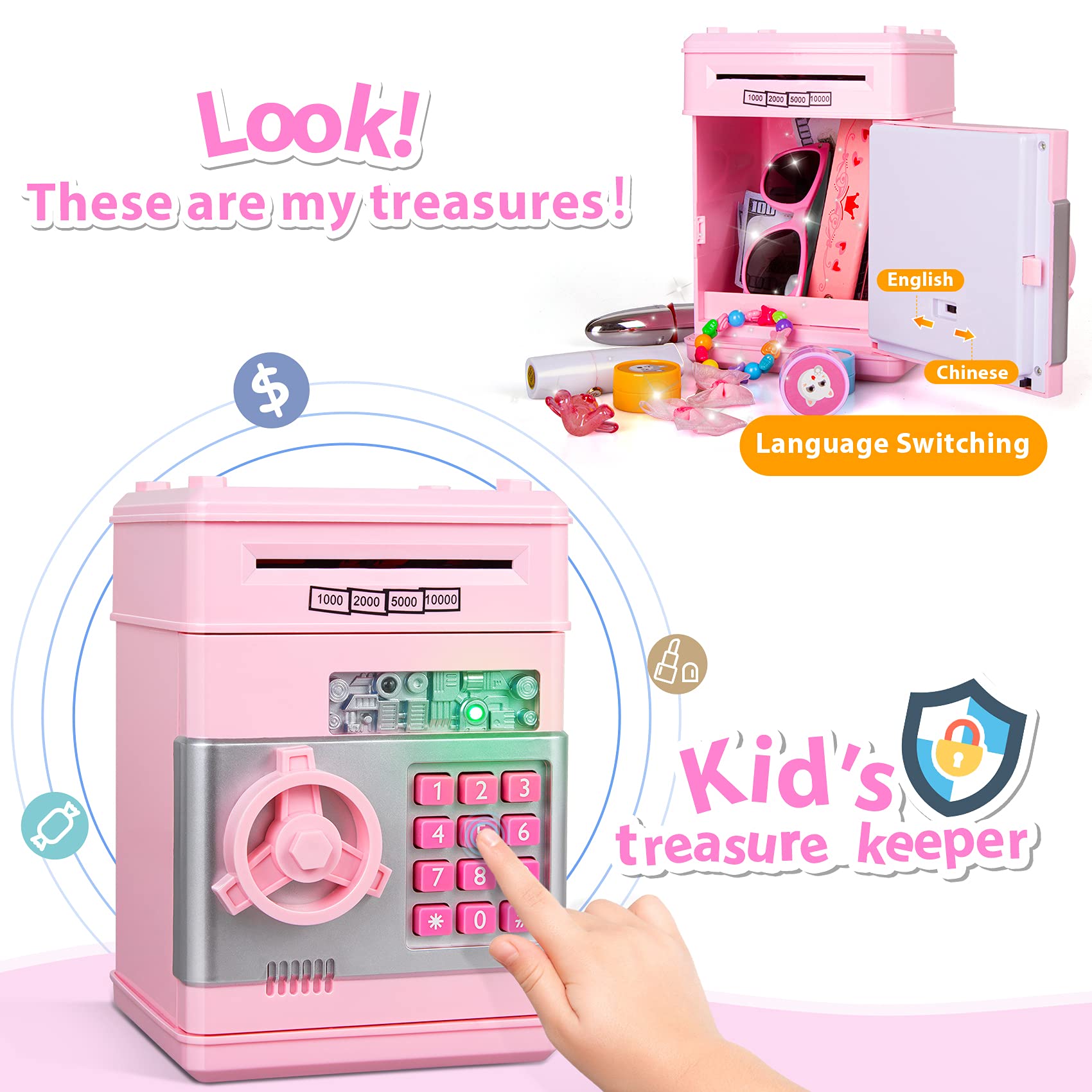 Kids Piggy Bank for Girls - Toys for 5 6 7 8 9 10 Year Old Girl Birthday Gifts - Electronic Piggy Bank ATM Machine Money Safe for Kids Toys Age 6-8-10