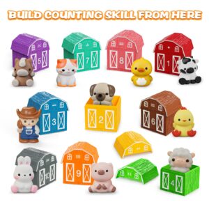 Learning Toy for Toddlers 1 2 3+ Years Old, 20 PCS Farm Animal Barn Toy & Finger Puppets, Montessori Educational Toy for Kids,Easter Gift Toy with 10 Animals & 10 Barns for Babies Boys Girls