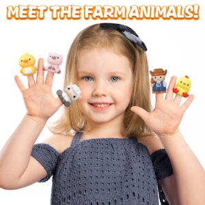 Learning Toy for Toddlers 1 2 3+ Years Old, 20 PCS Farm Animal Barn Toy & Finger Puppets, Montessori Educational Toy for Kids,Easter Gift Toy with 10 Animals & 10 Barns for Babies Boys Girls