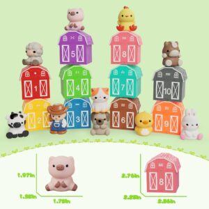 Learning Toy for Toddlers 1 2 3+ Years Old, 20 PCS Farm Animal Barn Toy & Finger Puppets, Montessori Educational Toy for Kids,Easter Gift Toy with 10 Animals & 10 Barns for Babies Boys Girls