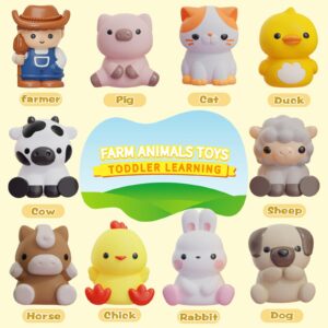 Learning Toy for Toddlers 1 2 3+ Years Old, 20 PCS Farm Animal Barn Toy & Finger Puppets, Montessori Educational Toy for Kids,Easter Gift Toy with 10 Animals & 10 Barns for Babies Boys Girls