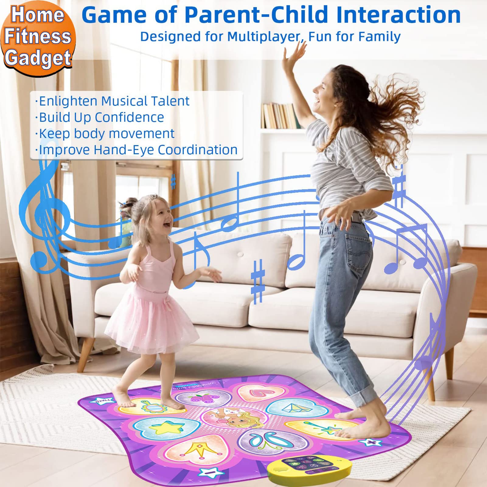 SUNLIN Dance Mat Toys for Girls Ages 3-10 | Dance Pad with LED Lights, Adjustable Volume, 9 Built-in Music, 7 Game Modes, 5 Challenge Levels | Christmas Birthday Gifts for 3 4 5 6 7 8+ Years Old Girl