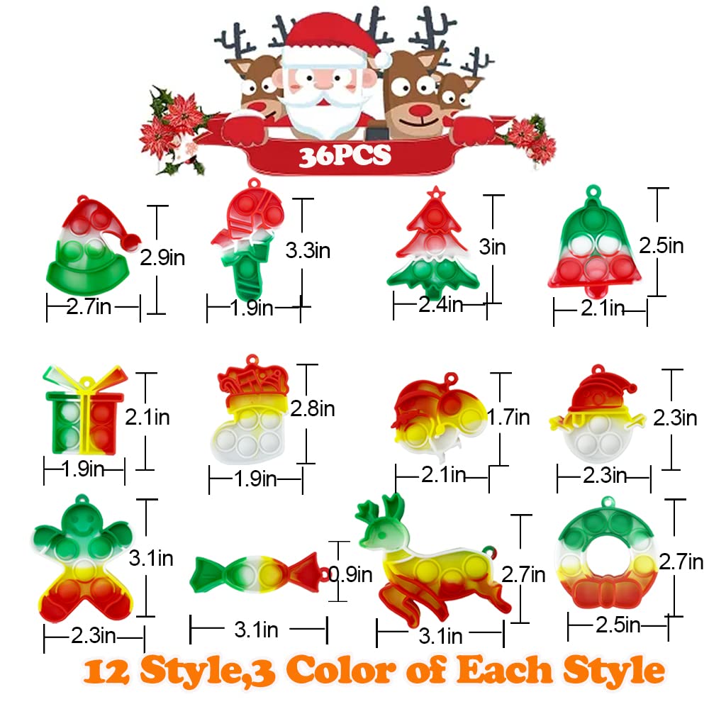 36Pcs Christmas Mini Pop Keychain Fidget Toys Pack,Pop Push it Fidget Sensory Toys,Christmas Party Favors Supplies, for Kids Adults Stress Relief,Christmas Goodie Bag Stuffers.