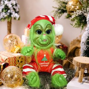 MAOROSIS Christmas Doll Toys, 8" Green Monster Doll Plush Toy, Christmas Santa Plush Toys Stuffed Animal Toy Collectie Doll Christmas Decoration Gifts for Kids Boys Girls