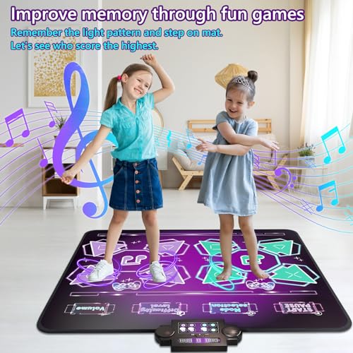 Joyvalley Kids Dance Mat Toys - 2-Player Dance Pad Gifts for Girls Boys Toddlers 3 4 5 6 7 8 9 + Year Old Electronic Dancing Mat Floor Games Toy with Music Light Christmas Birthday Gift (Purple)