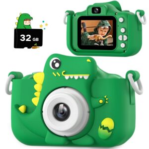 upgrade dinosaur kids camera, christmas birthday gifts for girls boys 3-12, 1080p hd selfie digital video camera for toddlers, cute portable little girls boys gifts toys for 3 4 5 6 7 8 9 years old