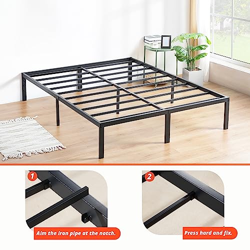 PrimaSleep 18 Inch Heavy Duty Steel Slat Anti-Slip Support, Easy Assembly Platform Bed frame, Noise Free Steel Mattress Foundation, Maximum Storage, No Box Spring Needed, Black, King Size