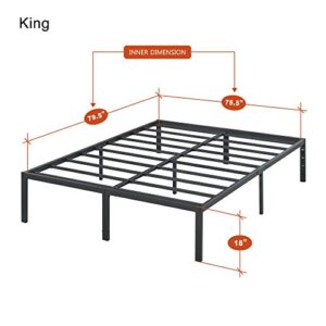 PrimaSleep 18 Inch Heavy Duty Steel Slat Anti-Slip Support, Easy Assembly Platform Bed frame, Noise Free Steel Mattress Foundation, Maximum Storage, No Box Spring Needed, Black, King Size