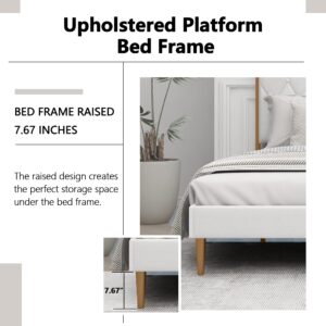 AGARTT Upholstered Platform King Size Bed Frame with Headboard Premium Stable Wood Slat Support No Box Spring Required Cream