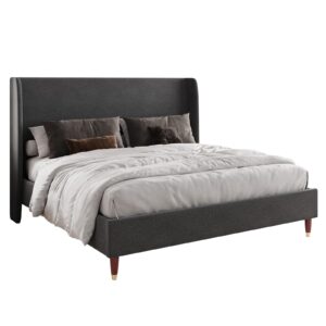 Jocisland King Size Bed Frame Upholstered Bed Frame King Platform Bed with Wingback Headboard/No Box Spring Needed/Easy Assembly/Dark Grey