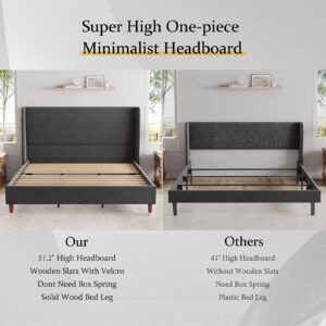 Jocisland King Size Bed Frame Upholstered Bed Frame King Platform Bed with Wingback Headboard/No Box Spring Needed/Easy Assembly/Dark Grey