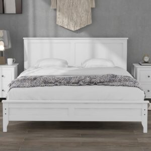 lz leisure zone king size platform bed, modern solid wood king platform bed frame, no box spring needed, white