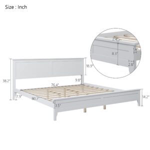 LZ LEISURE ZONE King Size Platform Bed, Modern Solid Wood King Platform Bed Frame, No Box Spring Needed, White