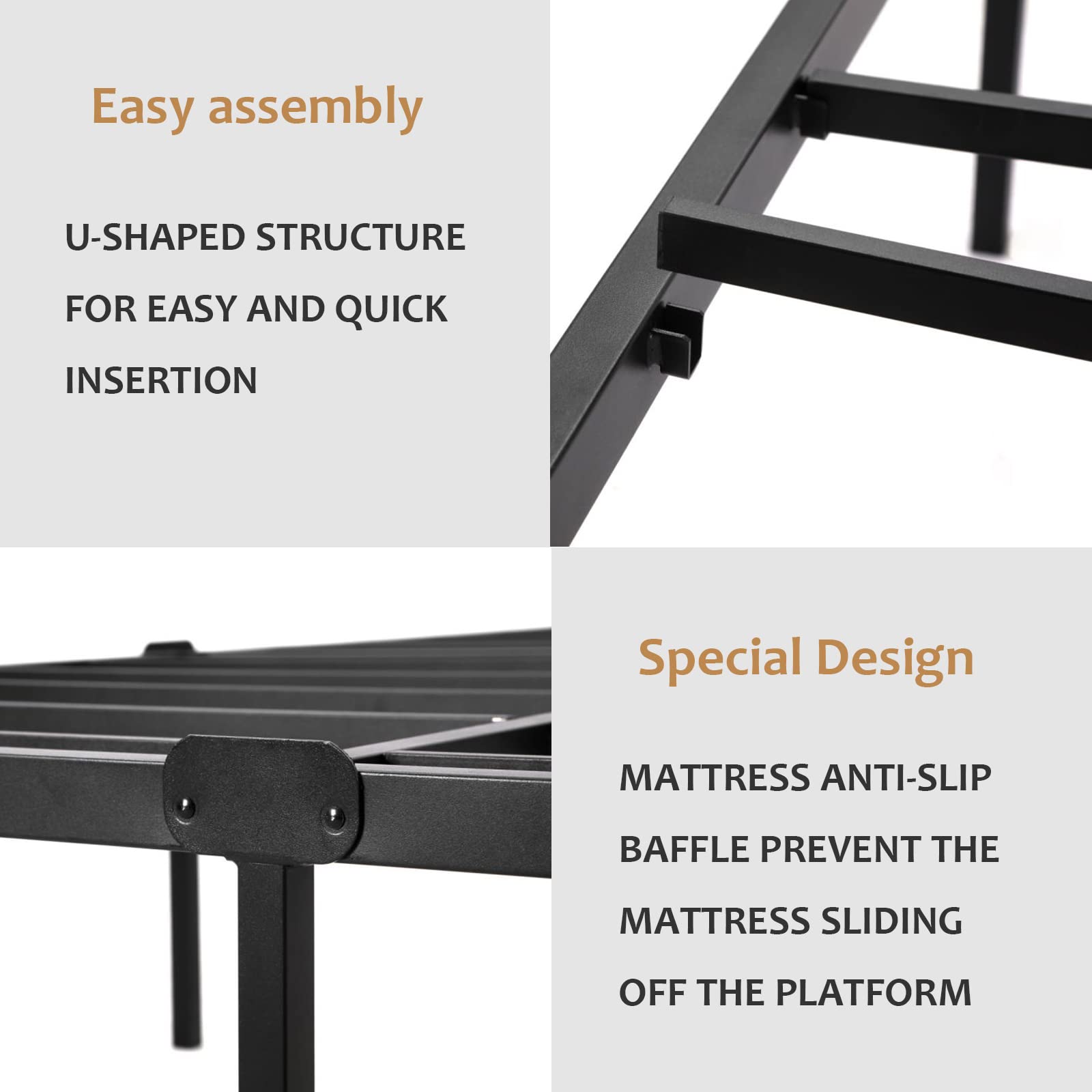 Kilyssa 18 Inch King Bed Frame, Metal Platform Bed Frames Heavy Duty 3500lbs Steel Slats Support Mattress Foundation Noise Free No Box Spring Needed, King Size