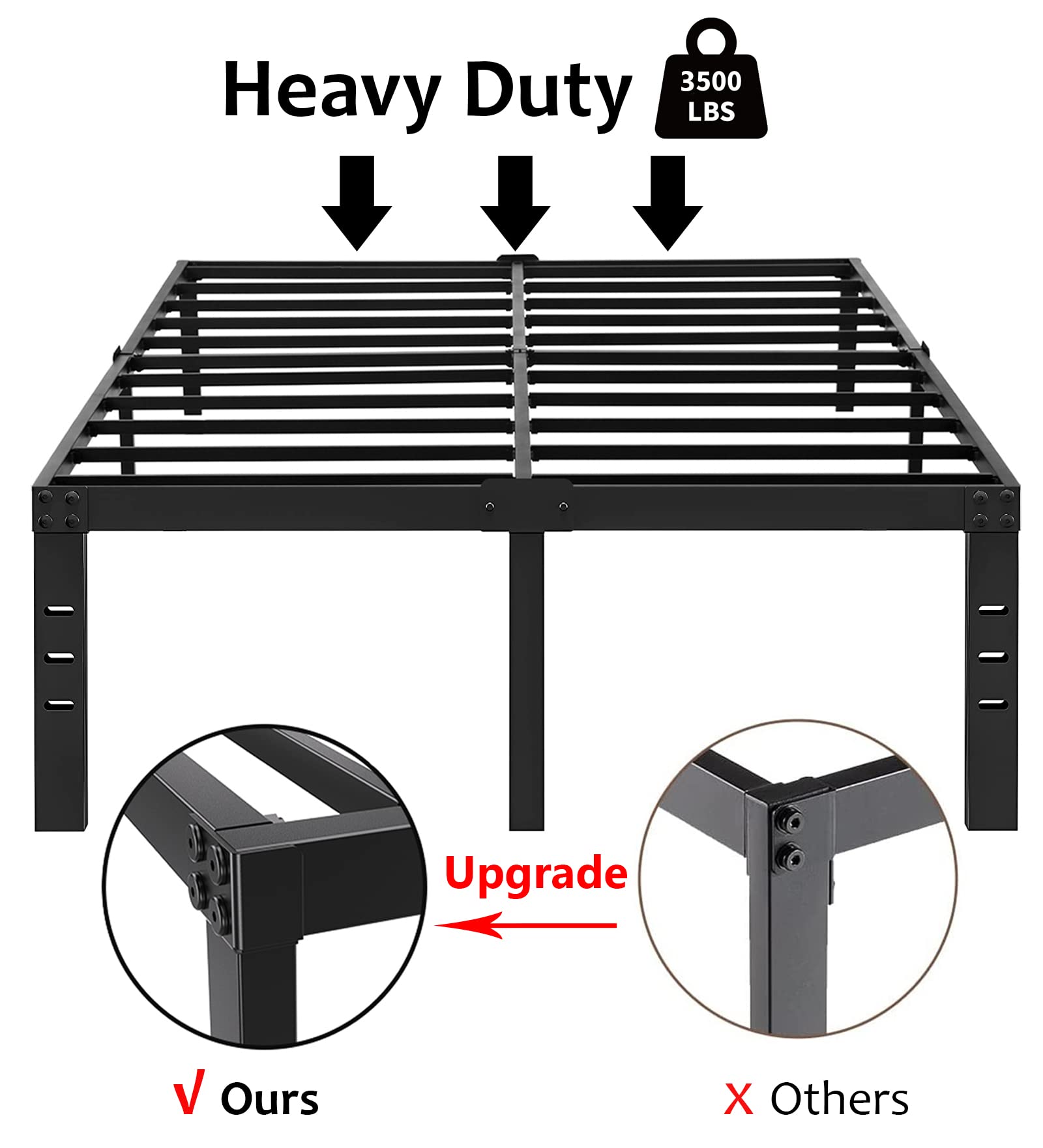 Kilyssa 18 Inch King Bed Frame, Metal Platform Bed Frames Heavy Duty 3500lbs Steel Slats Support Mattress Foundation Noise Free No Box Spring Needed, King Size