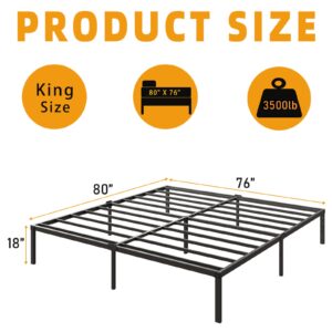 Kilyssa 18 Inch King Bed Frame, Metal Platform Bed Frames Heavy Duty 3500lbs Steel Slats Support Mattress Foundation Noise Free No Box Spring Needed, King Size