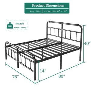 RestVille King Size Metal Bed Frame 14 INCH High Heavy Duty Platform No Box Spring Needed with Headboard & Footboard Noise-Free Black