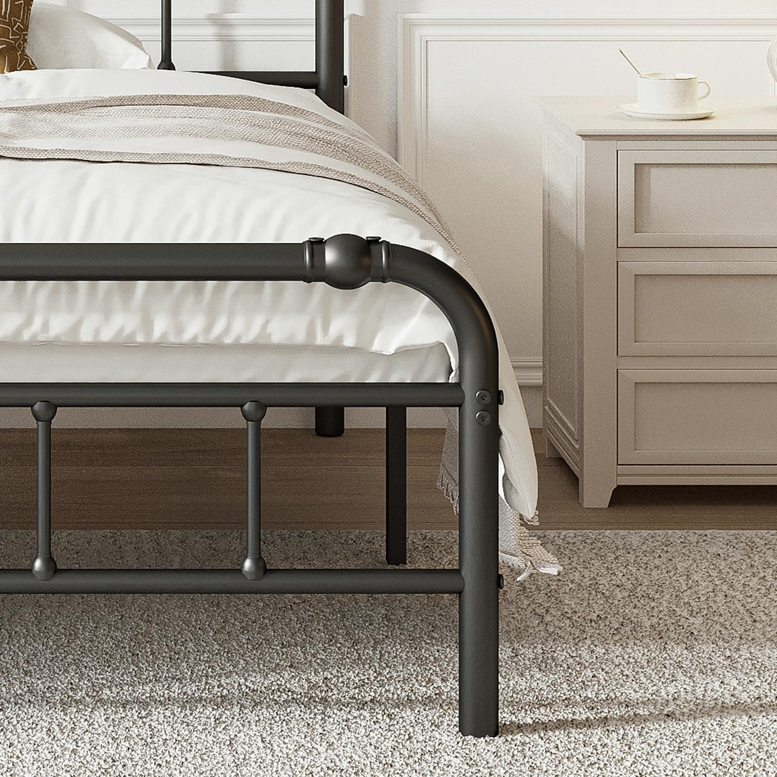 RestVille King Size Metal Bed Frame 14 INCH High Heavy Duty Platform No Box Spring Needed with Headboard & Footboard Noise-Free Black