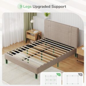 Novilla King Platform Bed Frame for Guests, Platform King Bed Frame with Headboard and Wood Slat Support, King Bed Frame No Box Spring Needed, Easy Assembly, Beige