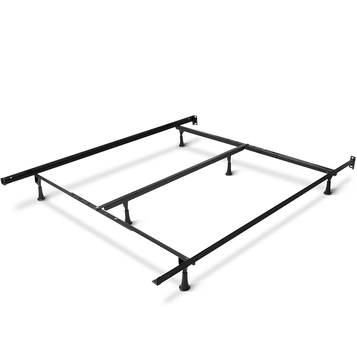 Clara Clark Adjustable Bed Frame - Double Bed Frame Expands to Queen Bed Rails, King Size Frame with Cross Rail and Center Support - 5.25” H Under Bed Frame for Box Spring and Mattress, Black