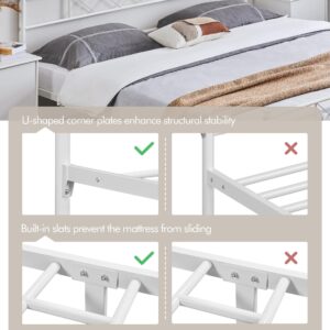 Yaheetech Metal Platform King Bed Frame Mattress Foundation with Headboard and Footboard No Box Spring Needed Under Bed Storage Steel Slats White