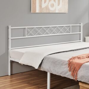 Yaheetech Metal Platform King Bed Frame Mattress Foundation with Headboard and Footboard No Box Spring Needed Under Bed Storage Steel Slats White