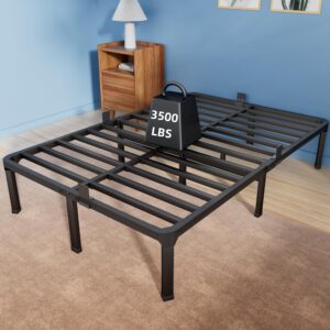 roil 14 inch king size bed frame with mattress slide stopper - double black basic anti squeak steel slats metal platform, heavy duty noise free easy assembly bedframes, no box spring needed