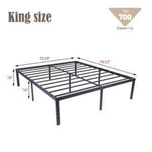 alazyhome 18 Inch Metal King Size Bed Frame Heavy Duty Platform Noise Free Steel Slat Support Easy Assembly Noise Free No Box Spring Required Black