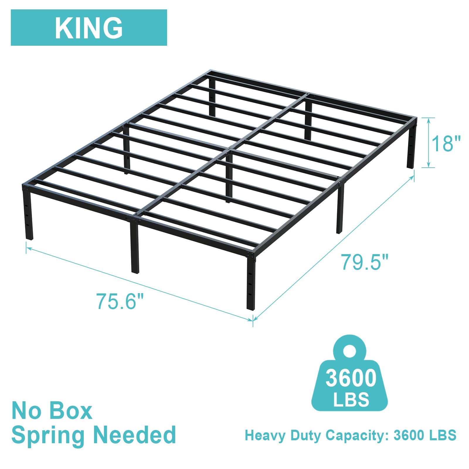 OSASET King Size Bed Frame - 18 in Metal Platform Bed Frame, 3600lbs Heavy Duty Metal Bed Frame, King Bed Frame No Box Spring Needed with Ample Storage Space - Easy Assembly and Noise Free