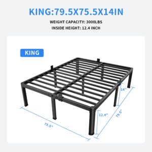 MAF 14 Inch King Metal Platform Bed Frame with Round Corner Legs, 3000 LBS Heavy Duty Steel Slats Support, Noise Free, No Box Spring Needed, Easy Assembly