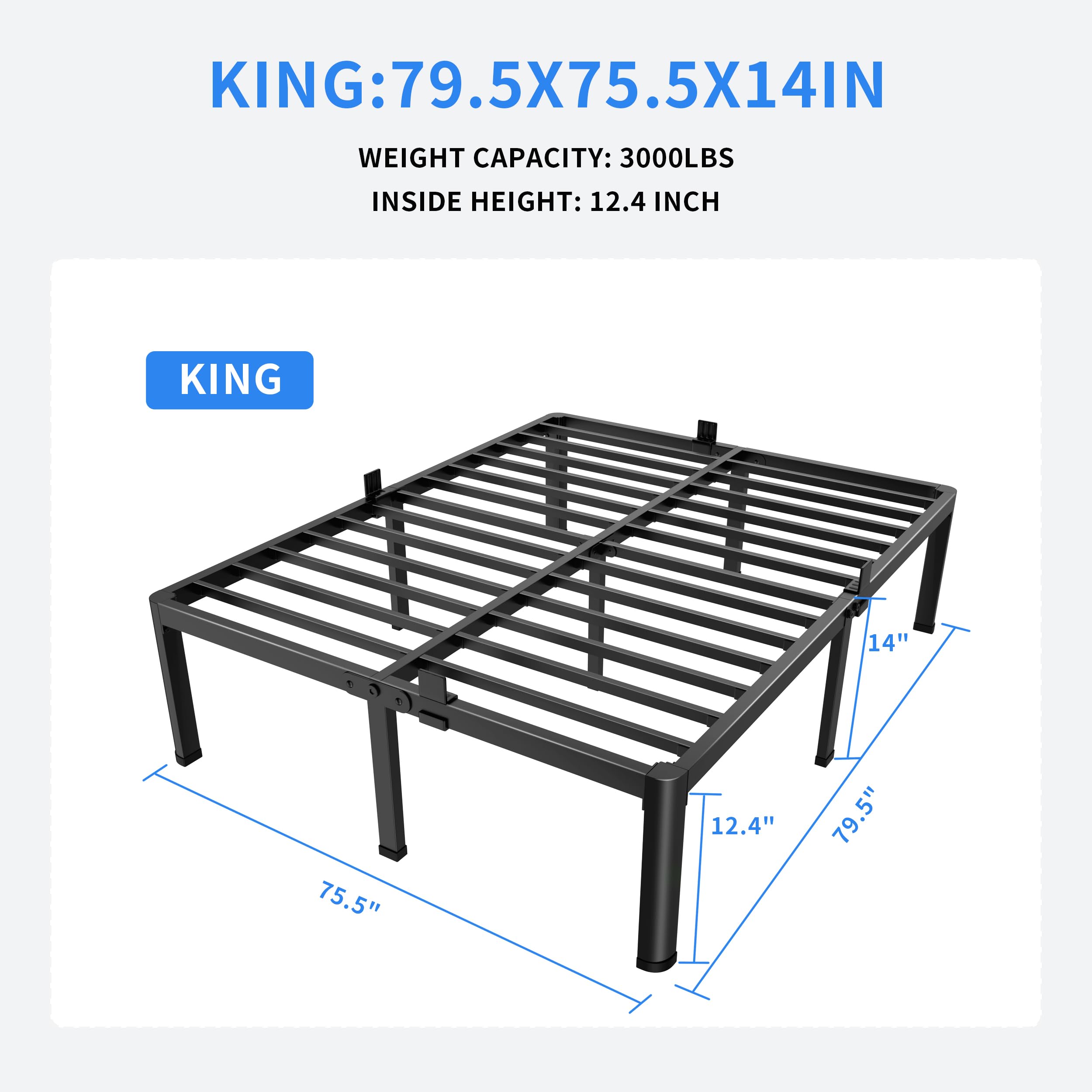 MAF 14 Inch King Metal Platform Bed Frame with Round Corner Legs, 3000 LBS Heavy Duty Steel Slats Support, Noise Free, No Box Spring Needed, Easy Assembly