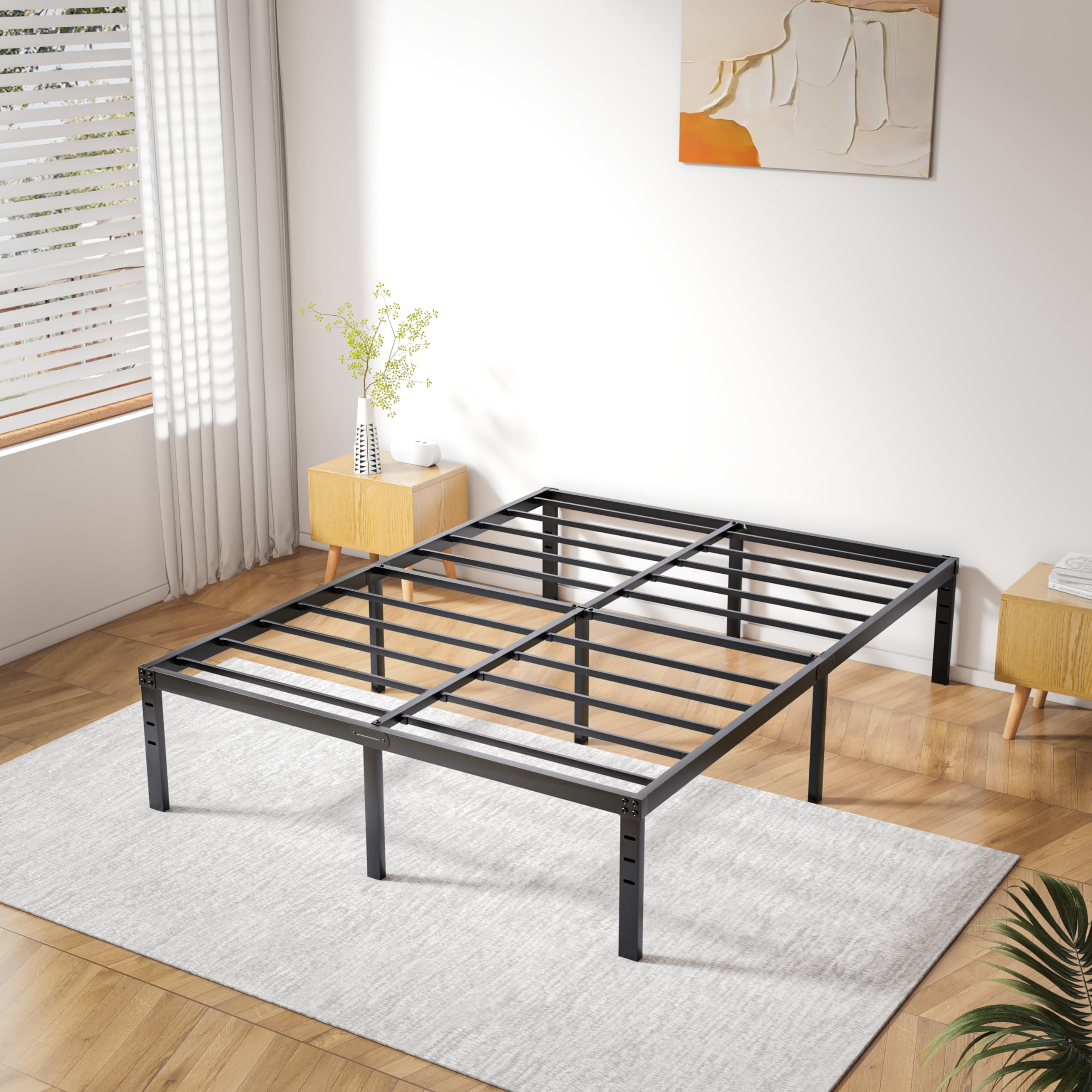 Tooyyer King Bed Frame 14inch High Heavy Duty Steel Slat Maximum 2500 lbs Support for Mattress Foundation No Box Spring Needed Easy to Assemble Non-Slip