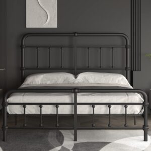 Doletaitan King-Bed-Frame-Metal-Platform Bed Frame with 49" High-Headboard - Solid Quite Easy Set Up Mattress Foundation No Box Spring Needed