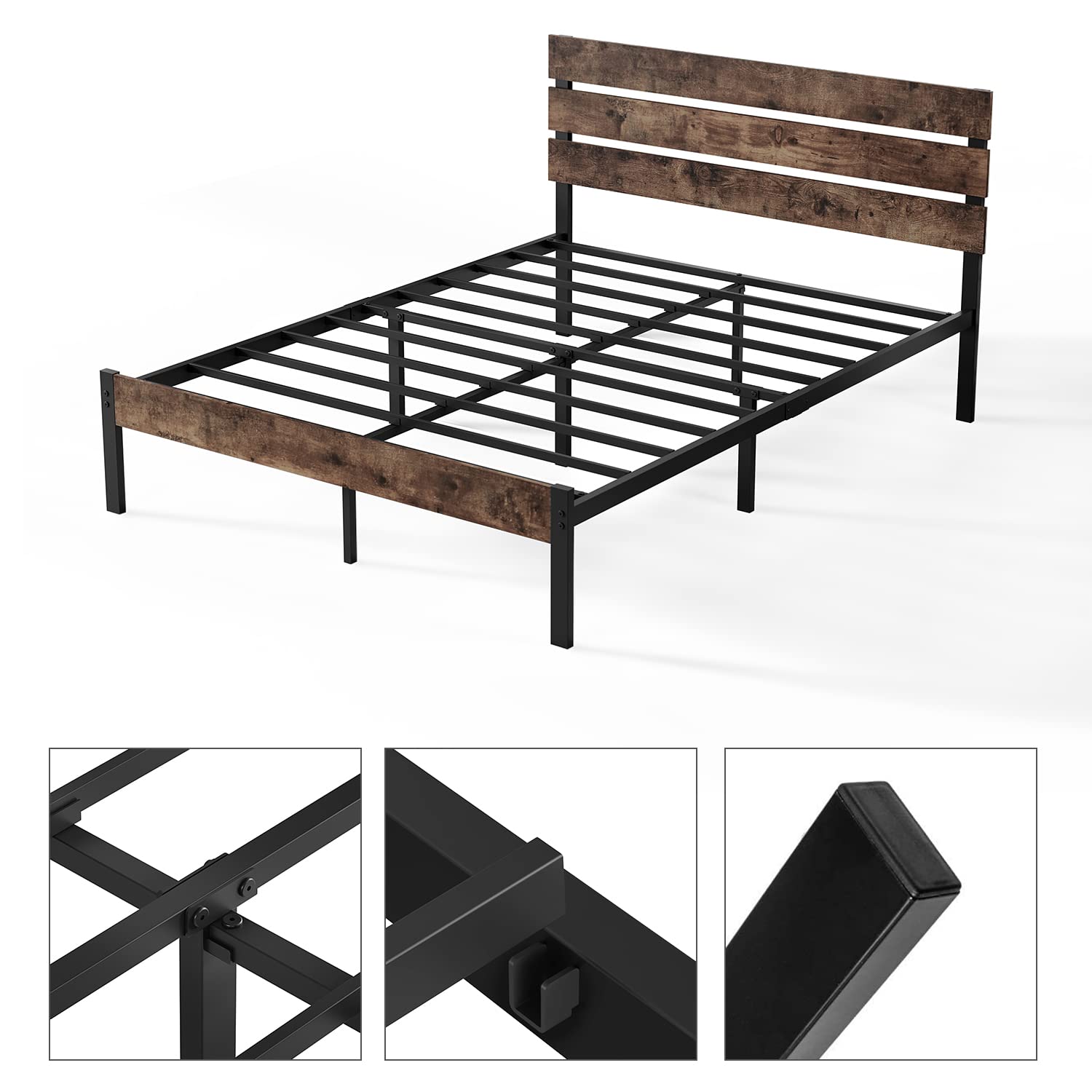 TXIYEAN King Size Bed Frame with Wooden Headboard/Heavy Duty Metal Slats Support/No Box Spring Needed/Noise Free/Easy Assembly/Twin XL/Queen/King, King