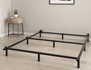 theocorate king size bed frame, 7 inch metal basics bed frame, low profile base for box spring, 9-leg support, noise-free, easy assembly, black
