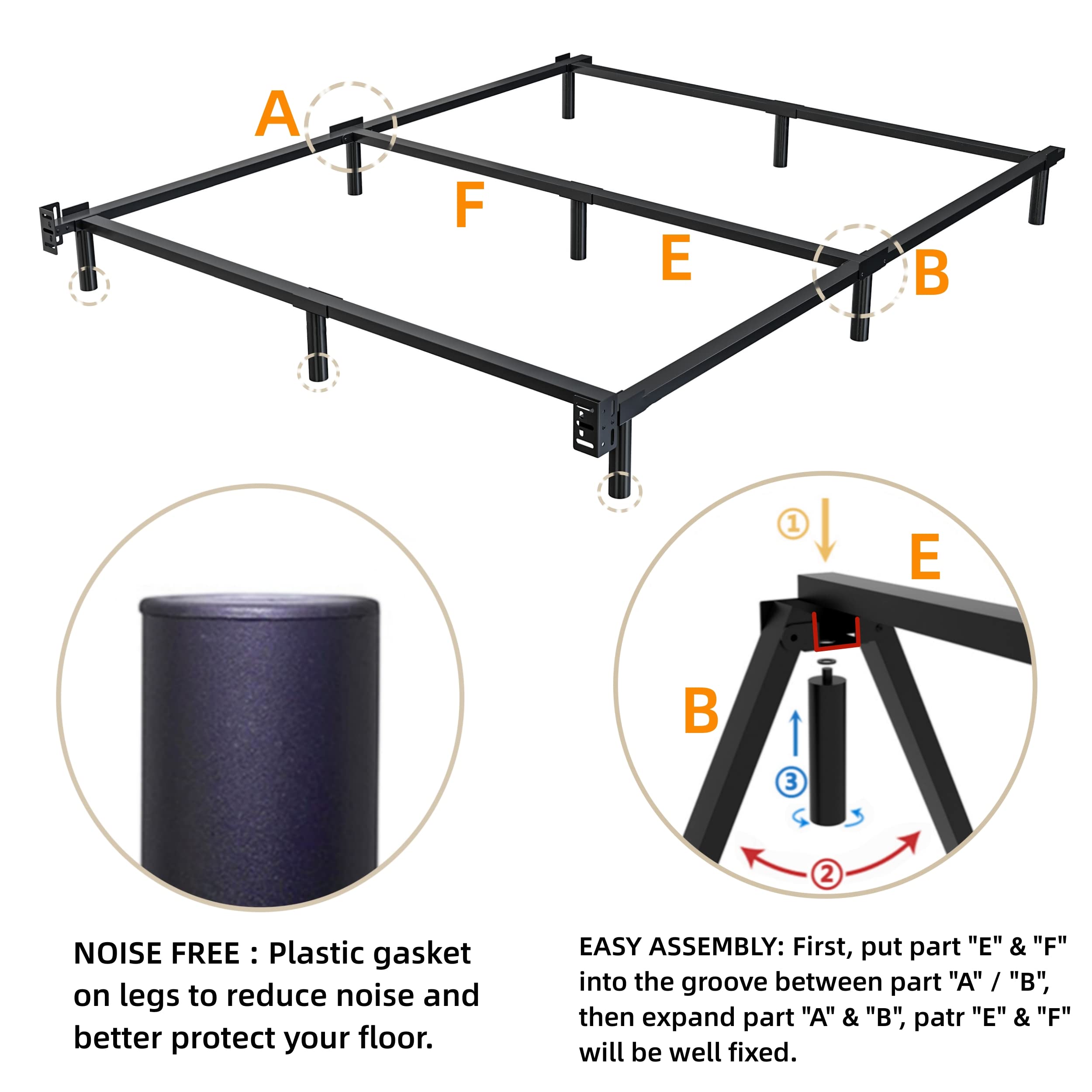 THEOCORATE King Size Bed Frame, 7 Inch Metal Basics Bed Frame, Low Profile Base for Box Spring, 9-Leg Support, Noise-Free, Easy Assembly, Black