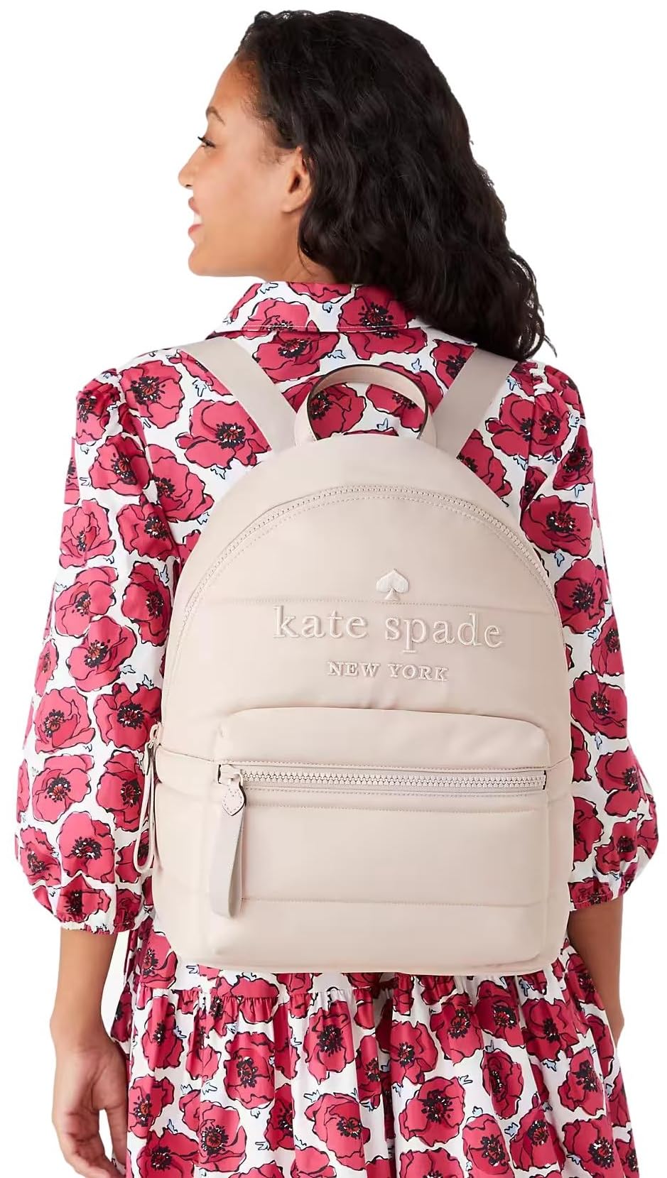 Kate Spade New York Women's Ella Ksnyl Puffy Backpack, Warm Beige