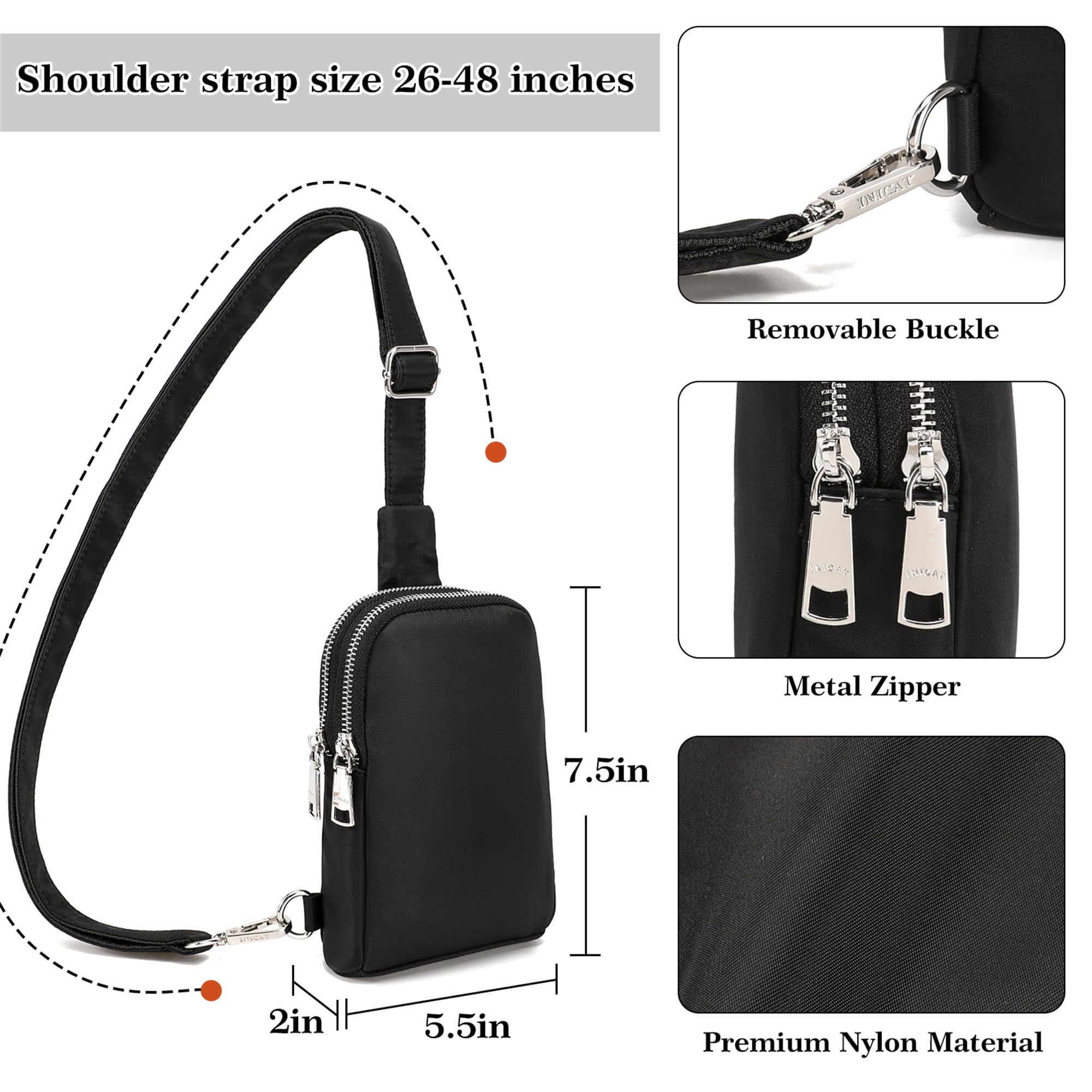 Haytijoe Crossbody Sling Bags for Women Fanny Pack Small Nylon Cross Body Bag Travel Purse(Nylon-Black)