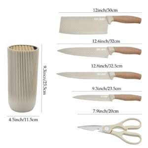 Kitchen Knife Set, Retrosohoo 6-Pieces Khaki Sharp Knife Set for Kitchen, Non-stick Non-slip Stainless Steel Chef Knife Set with Universal Knife Block Suitable for Home Restaurant (Khaki)