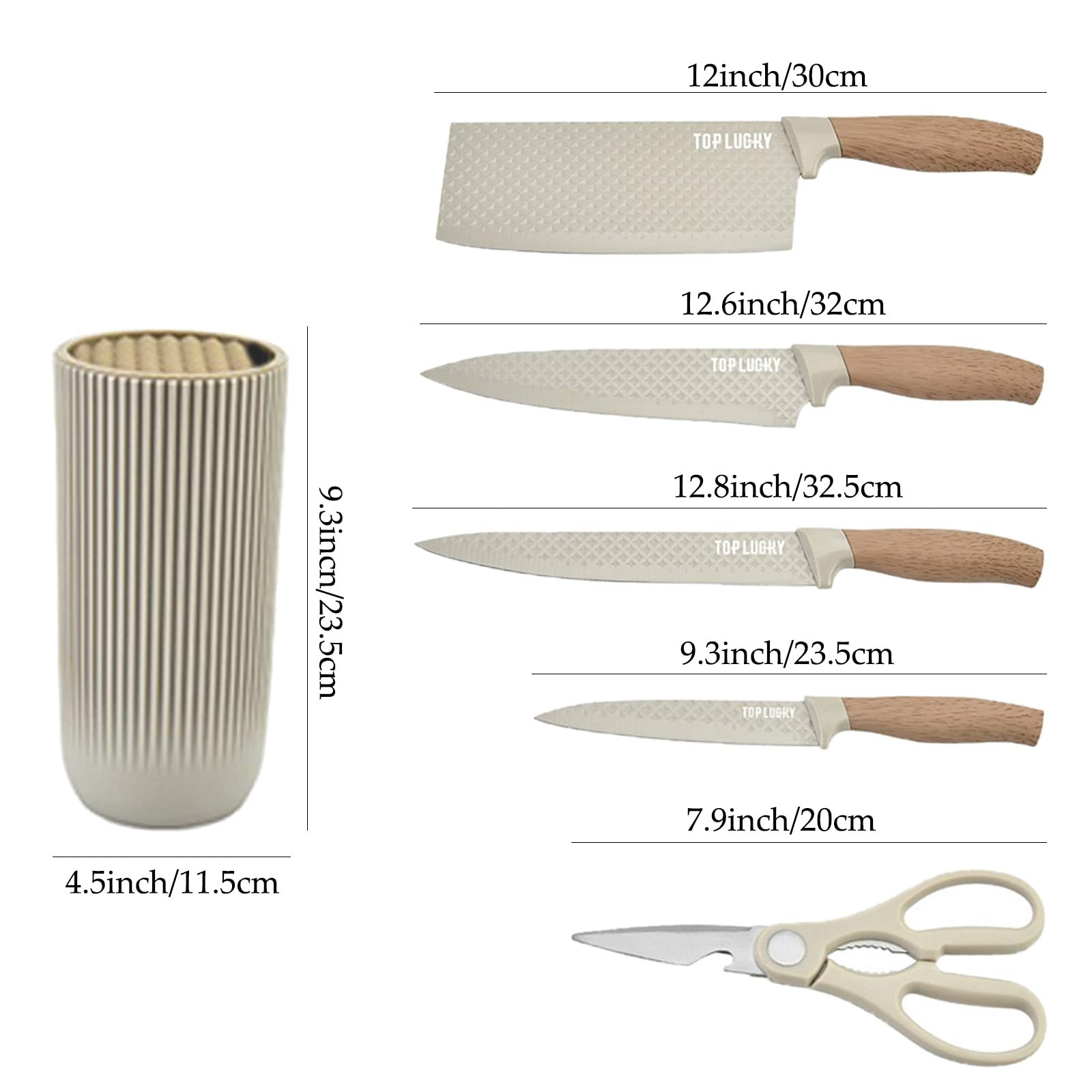 Kitchen Knife Set, Retrosohoo 6-Pieces Khaki Sharp Knife Set for Kitchen, Non-stick Non-slip Stainless Steel Chef Knife Set with Universal Knife Block Suitable for Home Restaurant (Khaki)