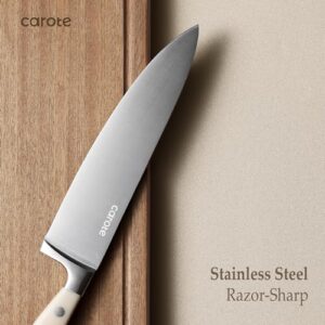 CAROTE 14 Pieces Knife Set with Block, Forged, High Carbon Stainless Steel Sharp Blade Block Knife Set, Dishwasher Safe Cutlery,Linen White