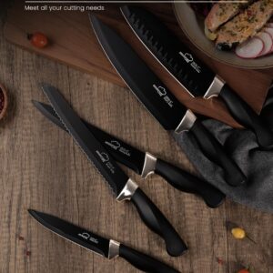 Knife Set, Amorston 15 Pieces Knife Sets for Kitchen with Block, Dishwasher Safe Kitchen Knife Set with Built in Sharpener Block, German Stainless Steel Knife Block Set, Black