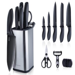 raxco 10-in-1 knife set -5 kitchen knifes,5 kitchen gadgets.perfect for small kitchen,cuchillos para cocina(black)