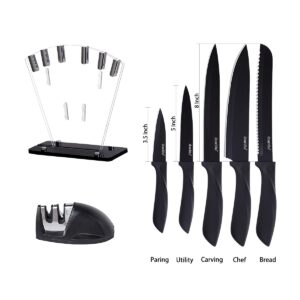 dearithe Kitchen Knife Set 7 Piece, High Carbon Stainless Steel Knife Block Set with Knife Sharpener, Professional Chef Knife Set with Acrylic Stand,Non stick coating for Anti-rusting and Sharp