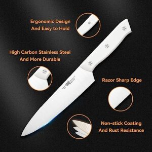 HUNTER.DUAL Knife Set, 15 Piece Kitchen Knife Set with Block Self Sharpening, Dishwasher Safe, Anti-slip Handle, White