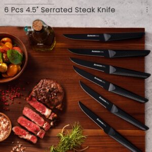 Astercook Knife Set, 15 Pieces Kitchen Knife Sets with Block and Built-in Knife Sharpener, German Stainless Steel Handle One-Piece Design Knives Block Set Dishwasher Safe, Black