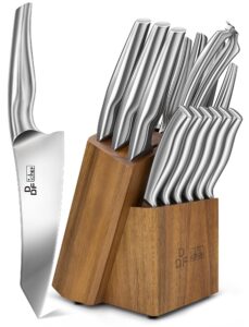 kitchen knife set with block, ddf iohef 16 pcs knife set for kitchen with block japanese stainless steel, ultra sharp chef knife set with sharpener