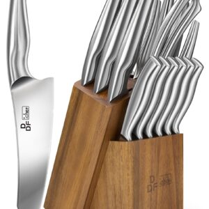 Kitchen Knife Set with Block, DDF iohEF 16 PCS Knife Set for Kitchen with Block Japanese Stainless Steel, Ultra Sharp Chef Knife Set with Sharpener