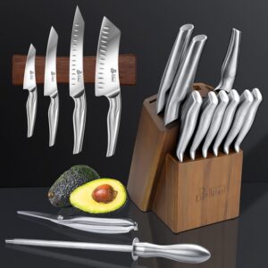 Kitchen Knife Set with Block, DDF iohEF 16 PCS Knife Set for Kitchen with Block Japanese Stainless Steel, Ultra Sharp Chef Knife Set with Sharpener